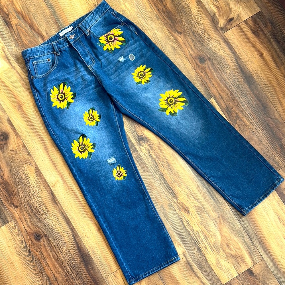 MISSLOOK High Waisted Sunflower Jeans
